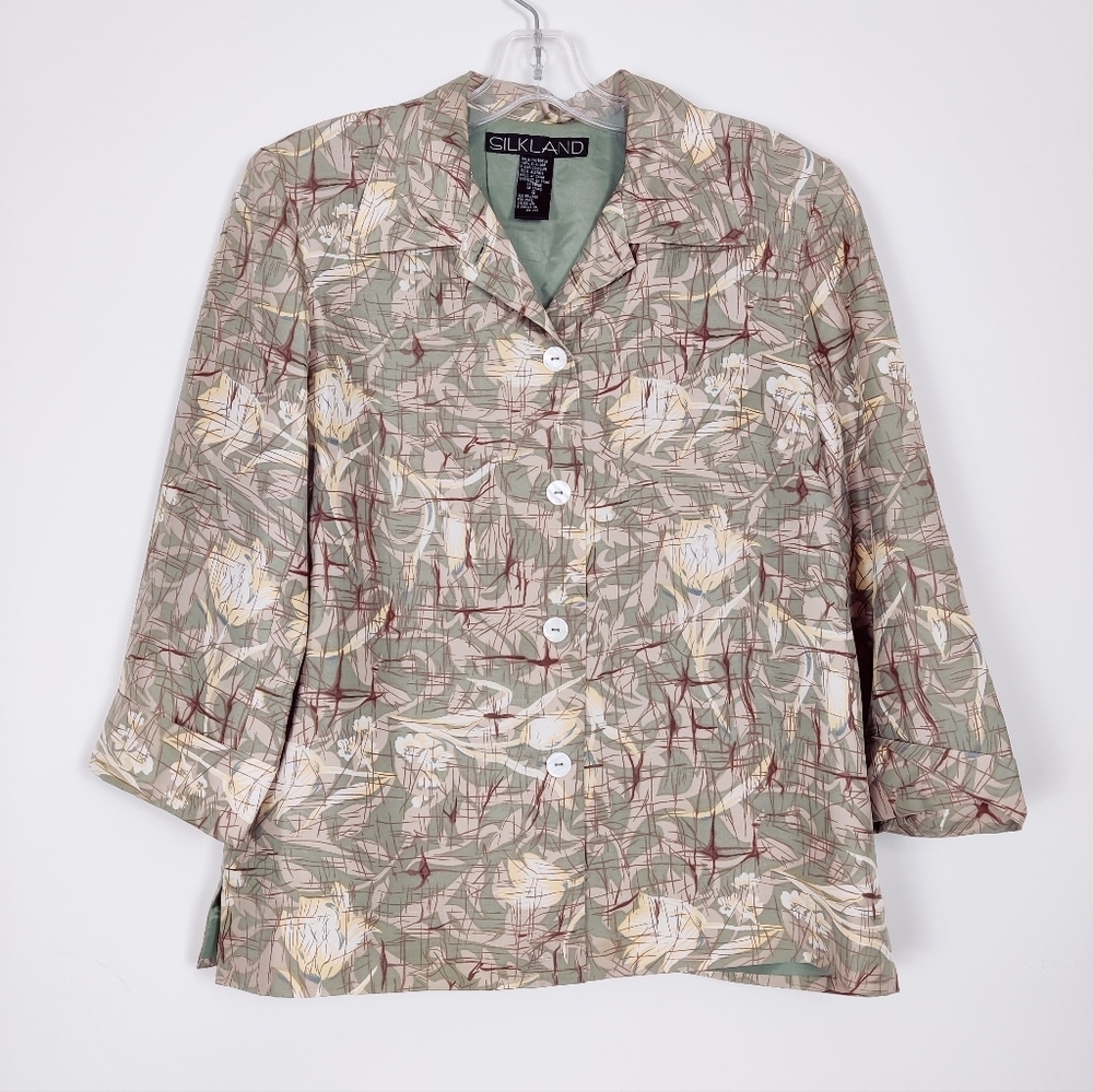 Women's Silkland Floral Print 3/4 Sleeve Silk Blouse, Size 6
